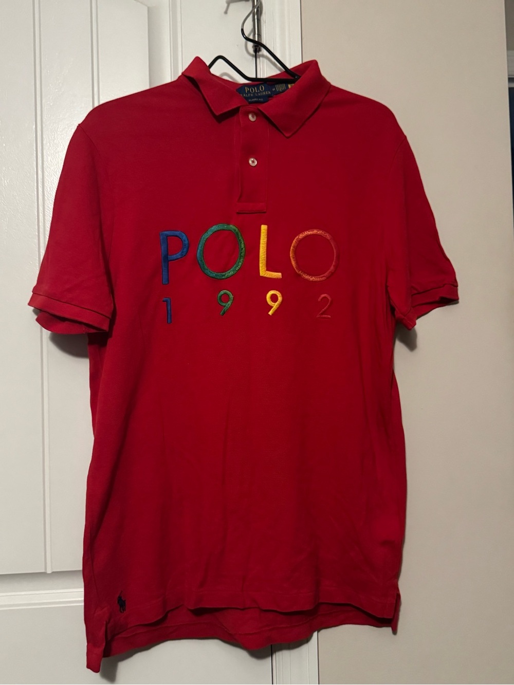 Ralph Lauren Red Polo with Multicolor POLO 1992 Embroidery worn once